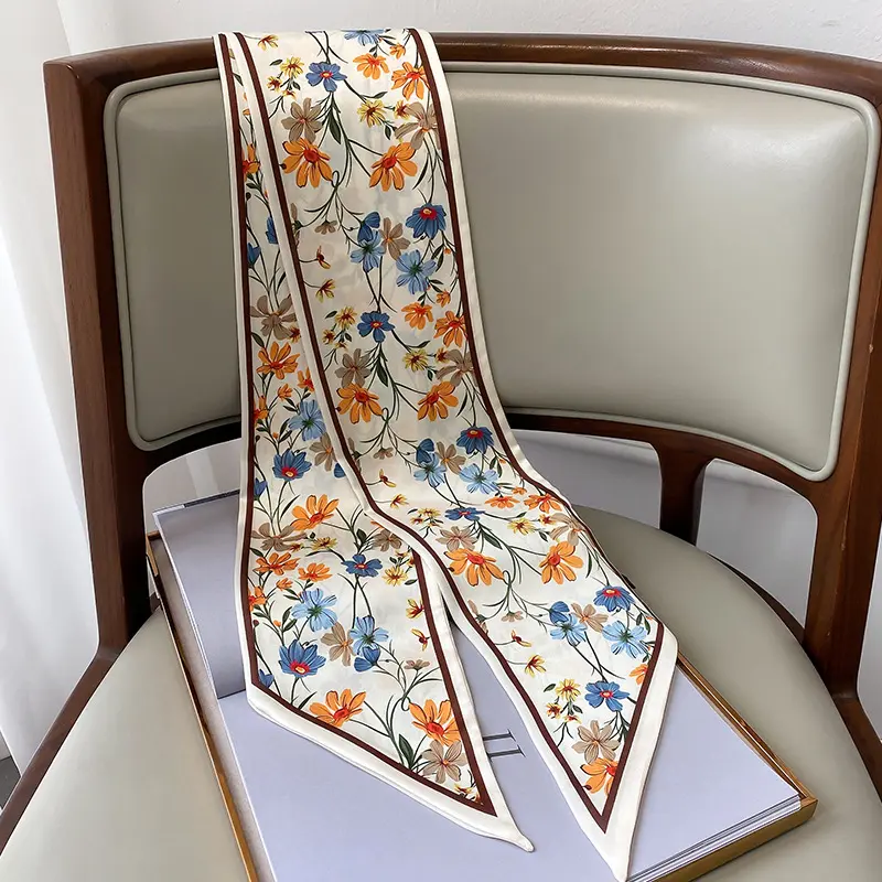 Luxury Long Silk Scarf Female Floarl Print Thin Narrow Scarf Bag Hair Band Ribbon Scarfs Women Neckerchief