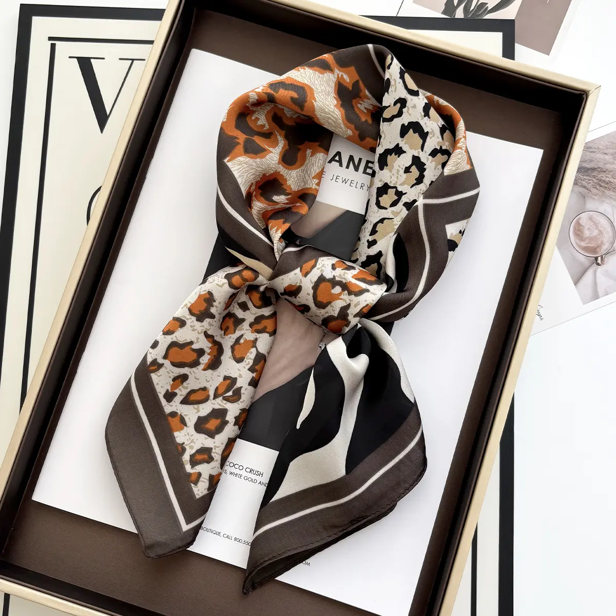 Luxury Print Satin Silk Square Scarf for Women Shawl Hijab Neckerchief Female Hair Ribbon Headband Fashion Wrap Bandana