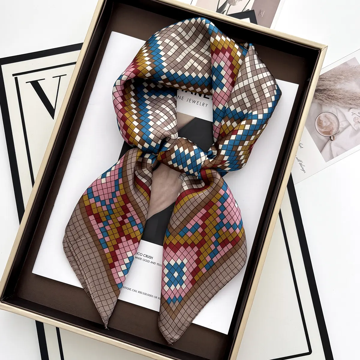 Luxury Print Satin Silk Square Scarf for Women Shawl Hijab Neckerchief Female Hair Ribbon Headband Fashion Wrap Bandana