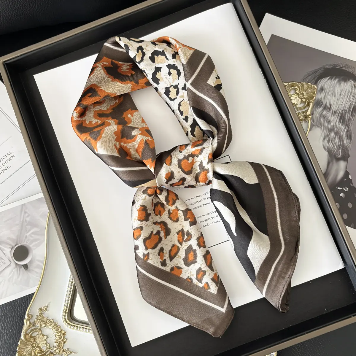Luxury Print Satin Silk Square Scarf for Women Shawl Hijab Neckerchief Female Hair Ribbon Headband Fashion Wrap Bandana