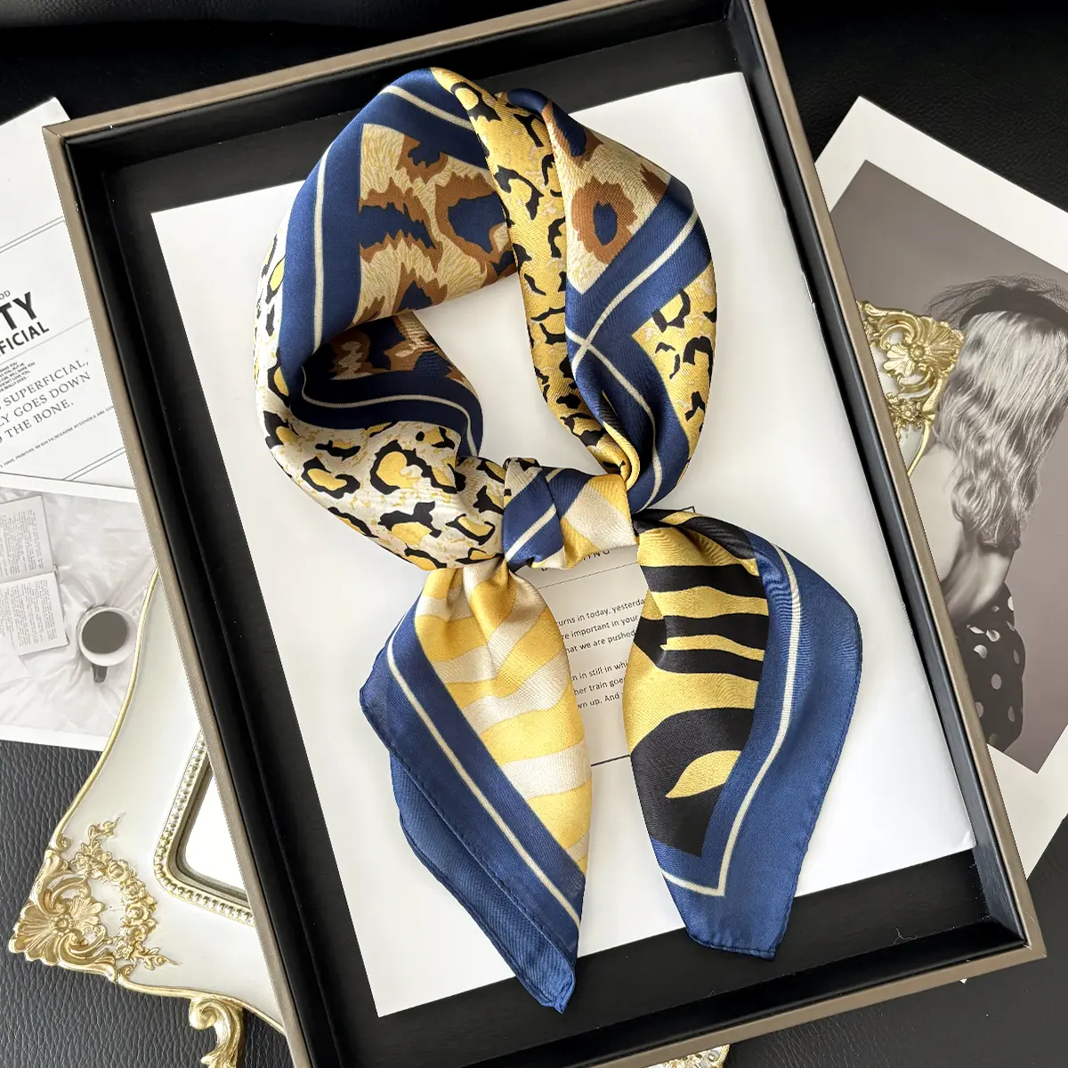 Luxury Print Satin Silk Square Scarf for Women Shawl Hijab Neckerchief Female Hair Ribbon Headband Fashion Wrap Bandana