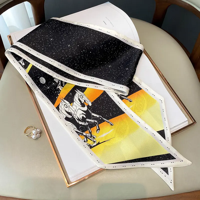 2023 Fashion Horse Print Silk Scarf Women Thin Neck Long Scarves Narrow Office Lady Shawl Bandanas Bag Female Skinny Hairbands