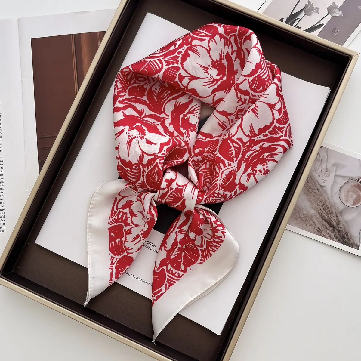 Fashion Floral Printed Square Scarf Elegant Thin Breathable Decorative Neck Scarf Windproof Headscarf For Women