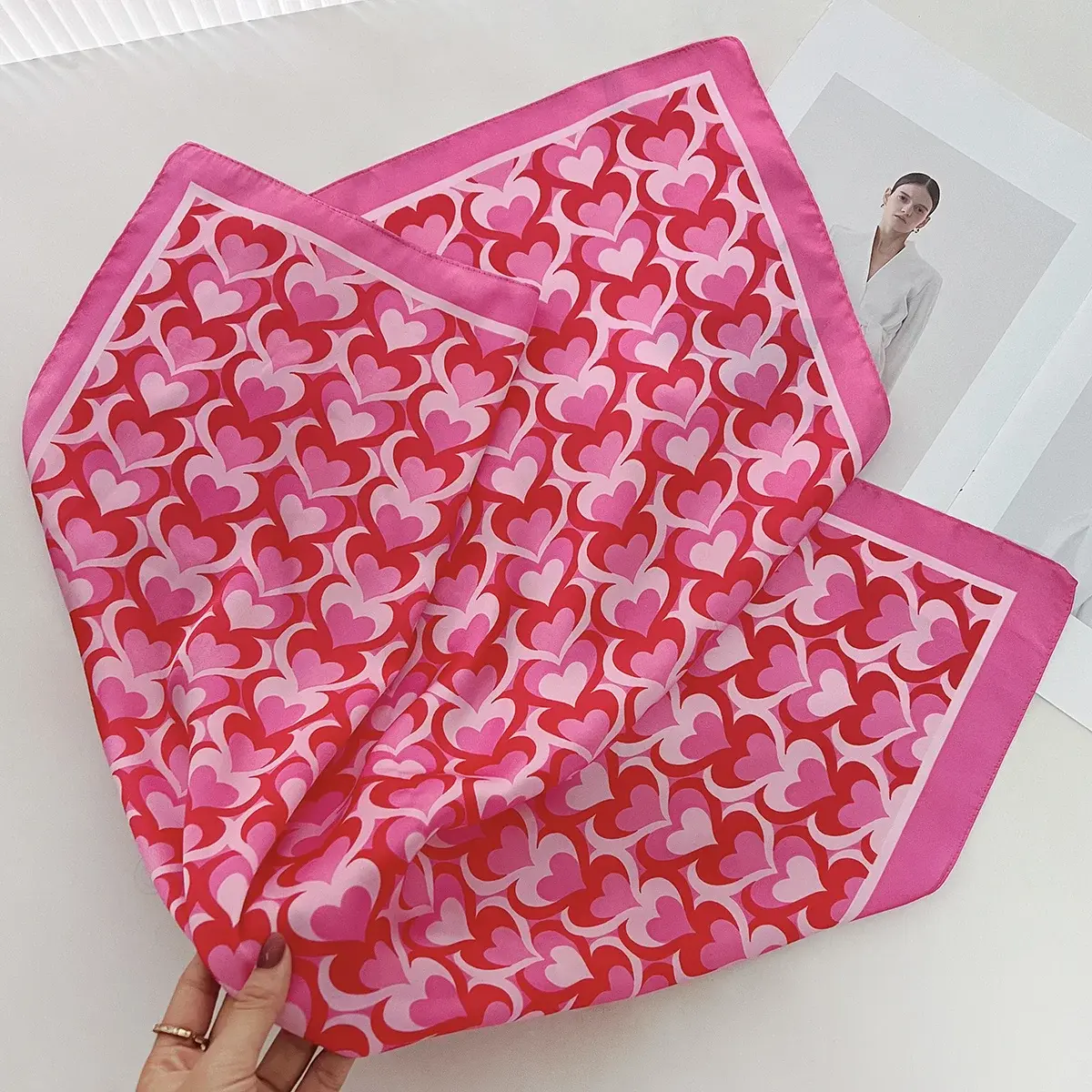 Imitation Silk LOVE Print Square Scarf For Women, Spring Bandana Breathable Scarf,Hair Band,Head Band For Dressing Up Your Look