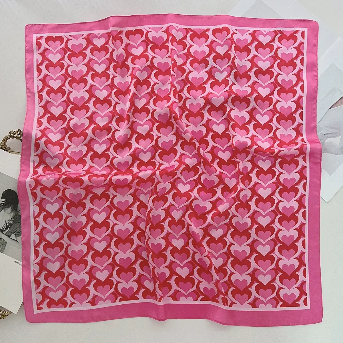 Imitation Silk LOVE Print Square Scarf For Women, Spring Bandana Breathable Scarf,Hair Band,Head Band For Dressing Up Your Look