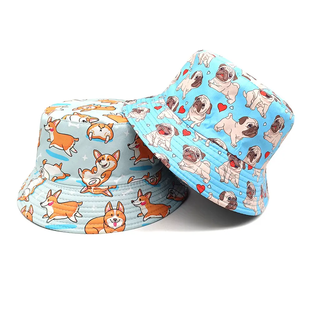Print Bucket Hat Animal Pattern Fisherman Hats Brown Blue Double Sides Panama Caps Sun Outdoor Travel New Style