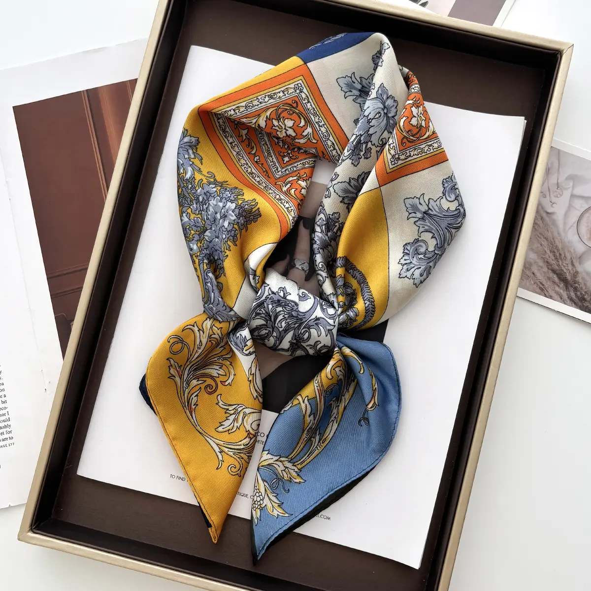 2025 New Luxury Floral Print 70*70cm Satin Square Scarf Women Soft Hairband Neckerchief Tie Female Headband Foulard Bag Ribbon