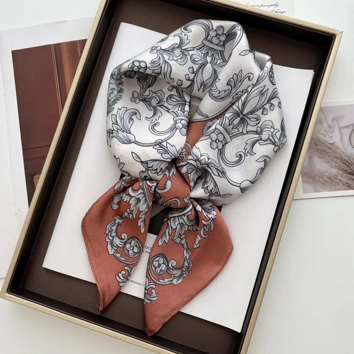 Fashion Floral Printed Square Scarf Elegant Thin Breathable Decorative Neck Scarf Windproof Headscarf For Women