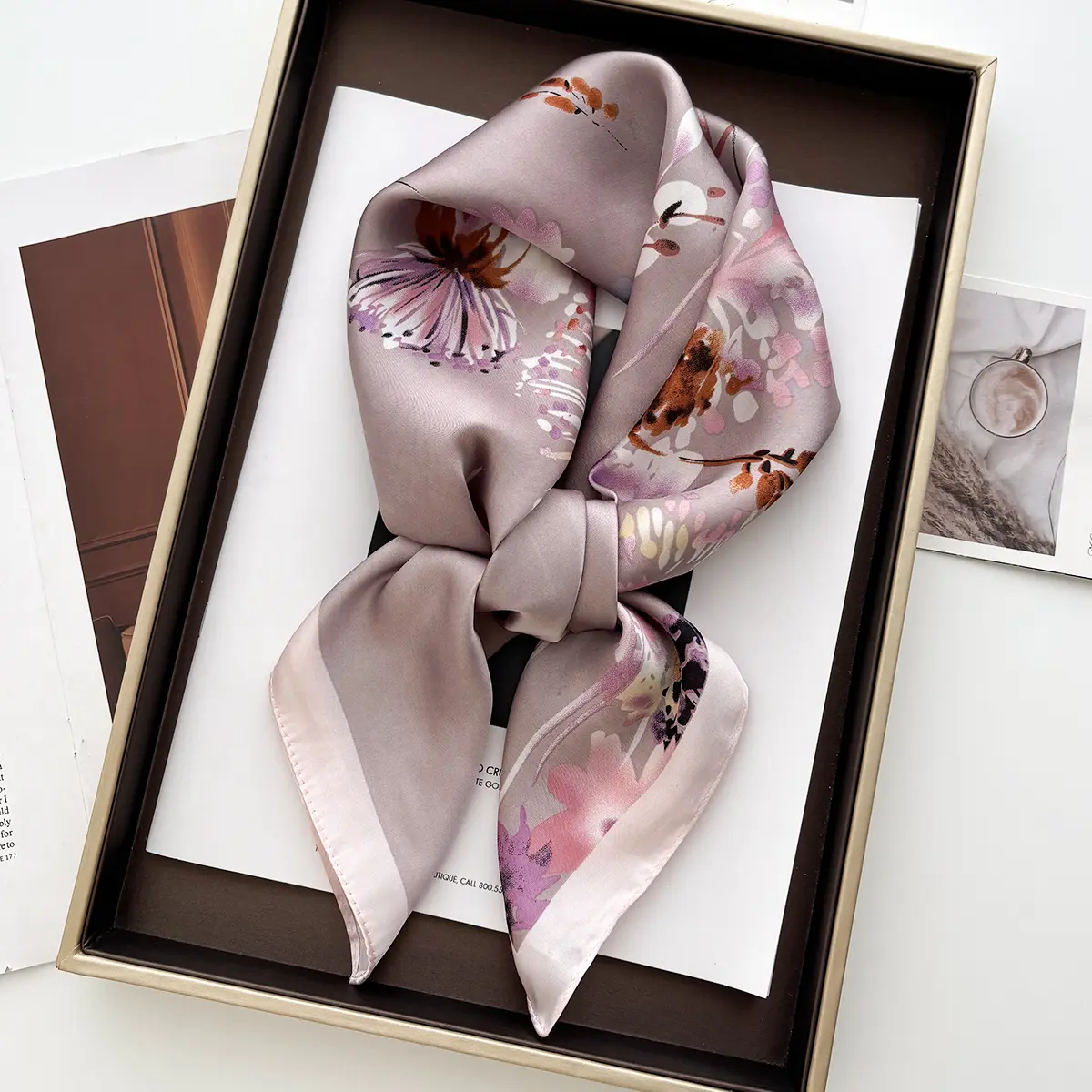 2025 New Luxury Floral Print 70*70cm Satin Square Scarf Women Soft Hairband Neckerchief Tie Female Headband Foulard Bag Ribbon