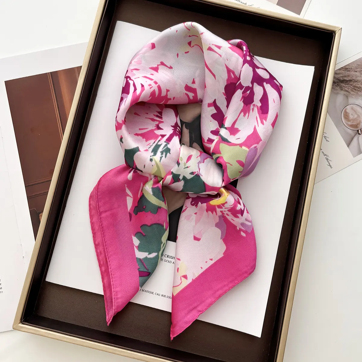 Elegant Geometry Print Shawl Square Scarf for Women Soft Satin Neckerchief Female Hair Bands Ribbon Headband Bandana
