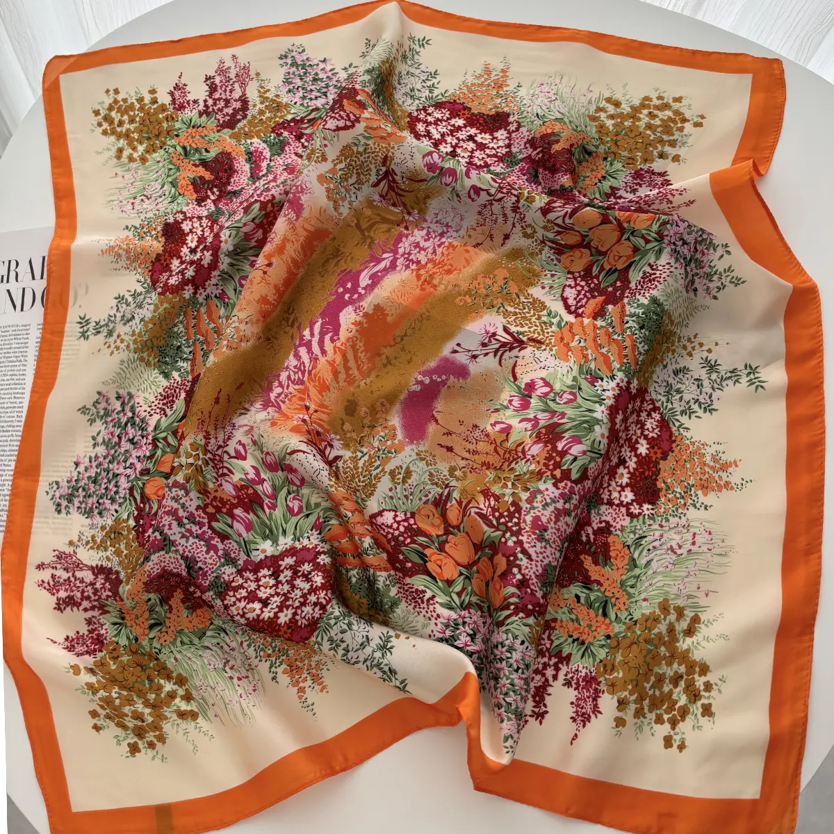 Elegant Geometry Print Shawl Square Scarf for Women Soft Satin Neckerchief Female Hair Bands Ribbon Headband Bandana