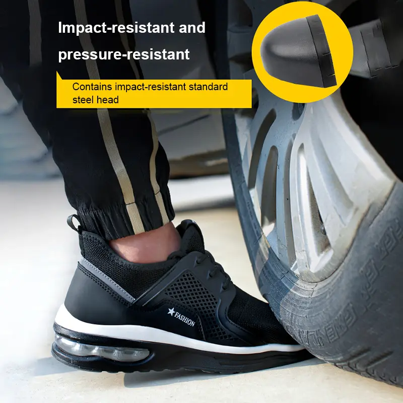 Air Cushion Sole Protect Safty Shoes Men Steel Toe Anti-smashing Puncture Anti Slip Abrasion Resistant Breathable Work Shose