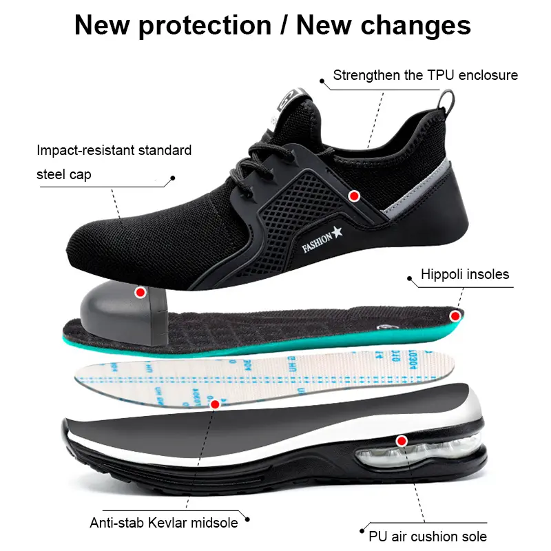 Air Cushion Sole Protect Safty Shoes Men Steel Toe Anti-smashing Puncture Anti Slip Abrasion Resistant Breathable Work Shose