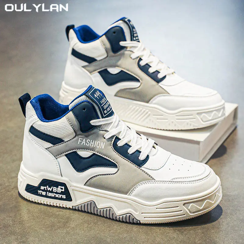 2025 Leather Men's Boots Breathable Sports Shoes Thick-soled Height-increasing Shoes Mid-top Casual Shoes