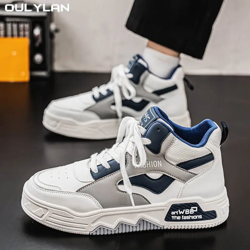 2025 Leather Men's Boots Breathable Sports Shoes Thick-soled Height-increasing Shoes Mid-top Casual Shoes