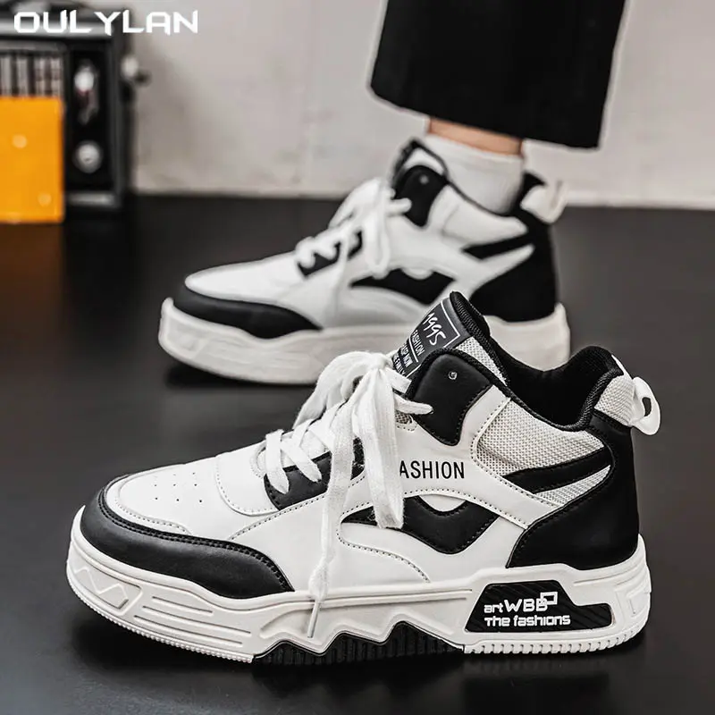 2025 Leather Men's Boots Breathable Sports Shoes Thick-soled Height-increasing Shoes Mid-top Casual Shoes
