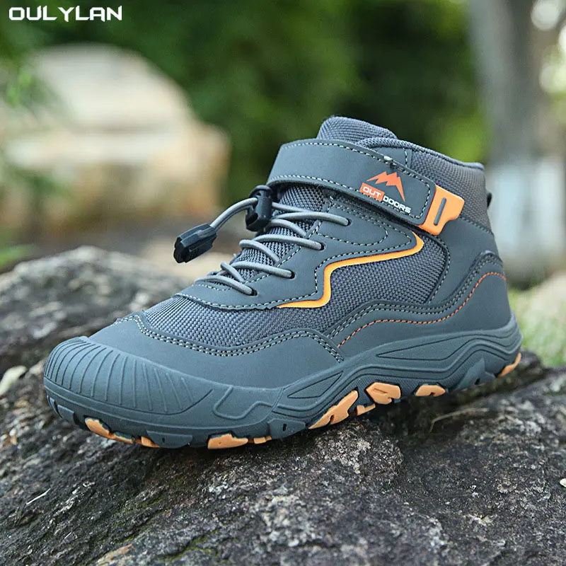 Oulylan Spring Children's Mid-top Lace-up Shoes Casual Shoes Breathable Mesh Shoes Boys Girls Outdoors Anti-slip Running Shoes