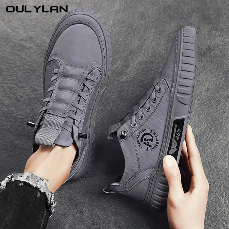 2025 Spring Rubber-soled Anti-slip Wear-resistant Sports Shoes New Men Casual Sneakers Breathable Leather Fashion Walking Shoes