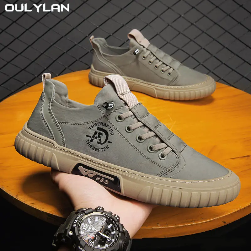 2025 Spring Rubber-soled Anti-slip Wear-resistant Sports Shoes New Men Casual Sneakers Breathable Leather Fashion Walking Shoes