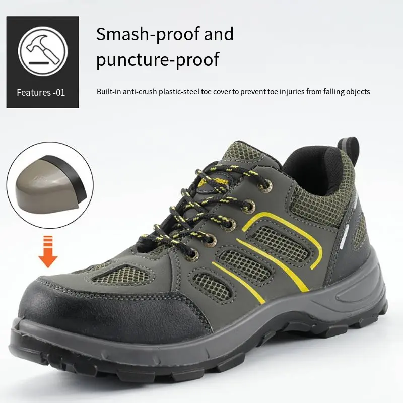 Work Safety Shoes Men Lightweight Breathable Anti-slip Wear-resistant Smash-proof Puncture-proof Protective Shoes