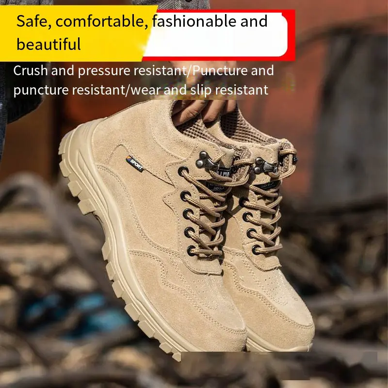 2025 Anti-smashing Anti-puncture Steel Toes New Men's Safety Shoes Breathable Lightweight Work Shoes Wear-resistant Soft Sole