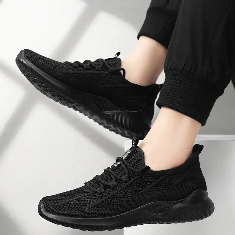 Oulylan Male Solid Classical Sports Shoes Lace-up Comfortable Anti Slip Sneaker Mesh Breathable Ultra Light Walking Footwear