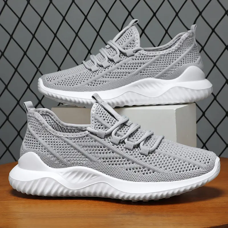 Oulylan Male Solid Classical Sports Shoes Lace-up Comfortable Anti Slip Sneaker Mesh Breathable Ultra Light Walking Footwear