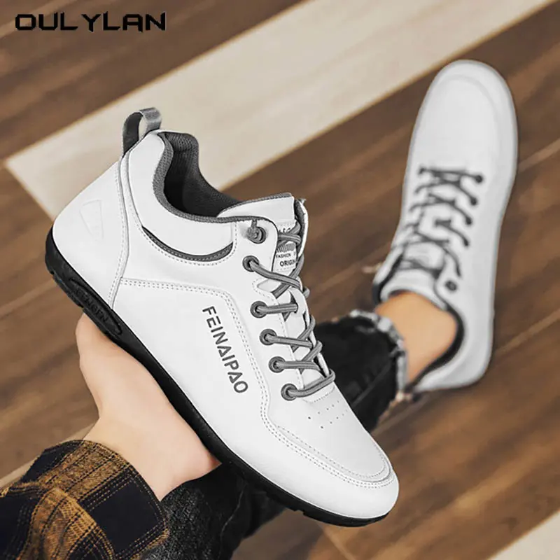 Best-selling Men's Fashionable Casual Sneakers Lace-up Anti-slip Business Work Leather Shoes Flat Breathable Walking Shoes