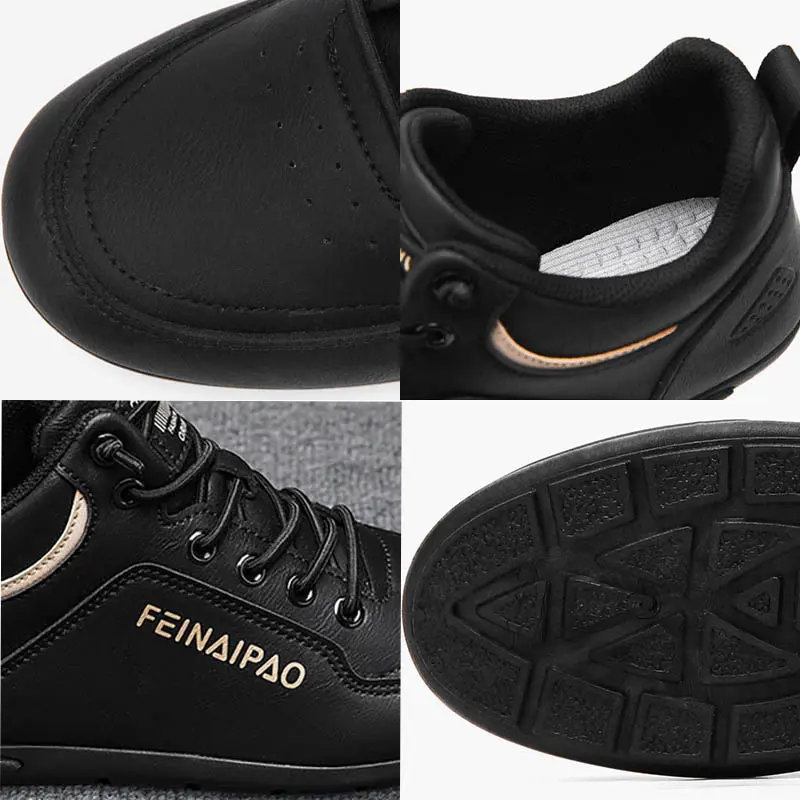 Best-selling Men's Fashionable Casual Sneakers Lace-up Anti-slip Business Work Leather Shoes Flat Breathable Walking Shoes