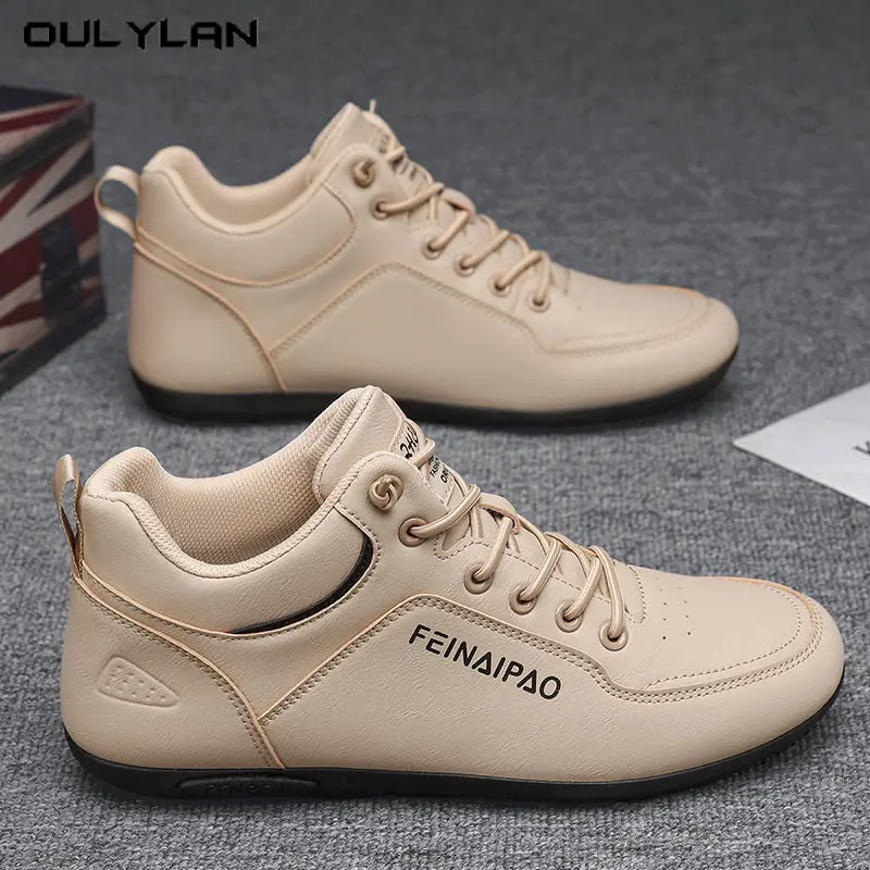 Best-selling Men's Fashionable Casual Sneakers Lace-up Anti-slip Business Work Leather Shoes Flat Breathable Walking Shoes