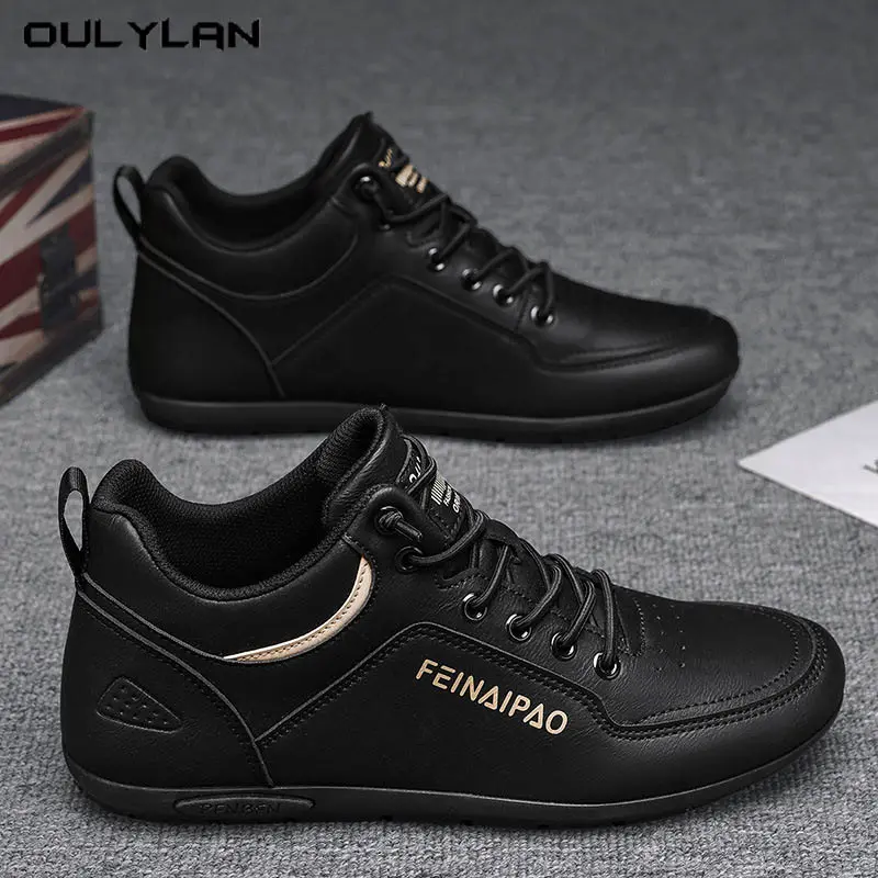 Best-selling Men's Fashionable Casual Sneakers Lace-up Anti-slip Business Work Leather Shoes Flat Breathable Walking Shoes