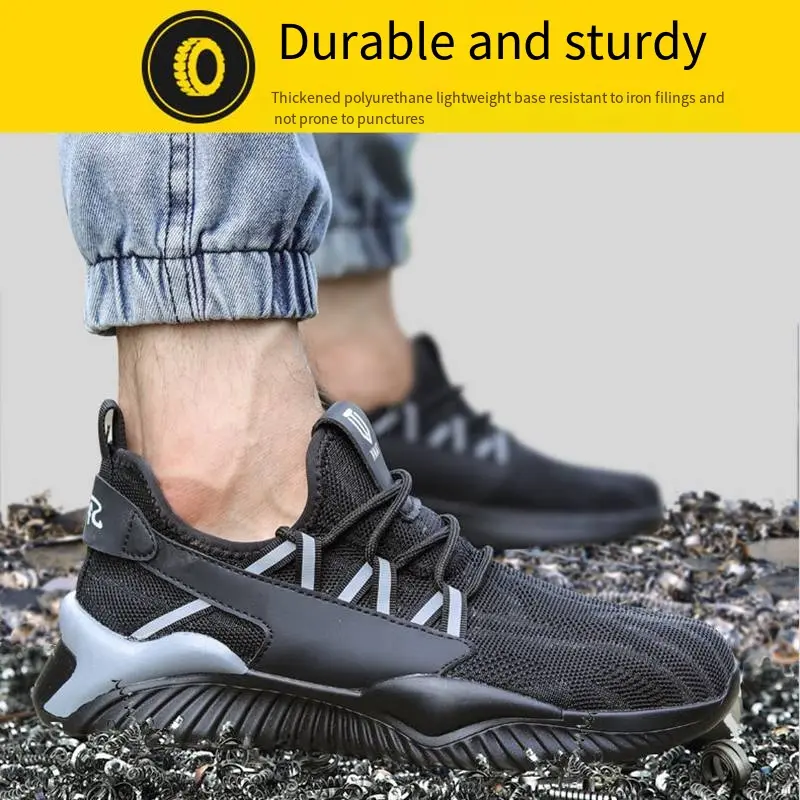 Steel Toe Safty Shoes Men Comfortable Breathable Anti-smashing Puncture Anti Slip Abrasion Resistant Sole Protect Work Shose