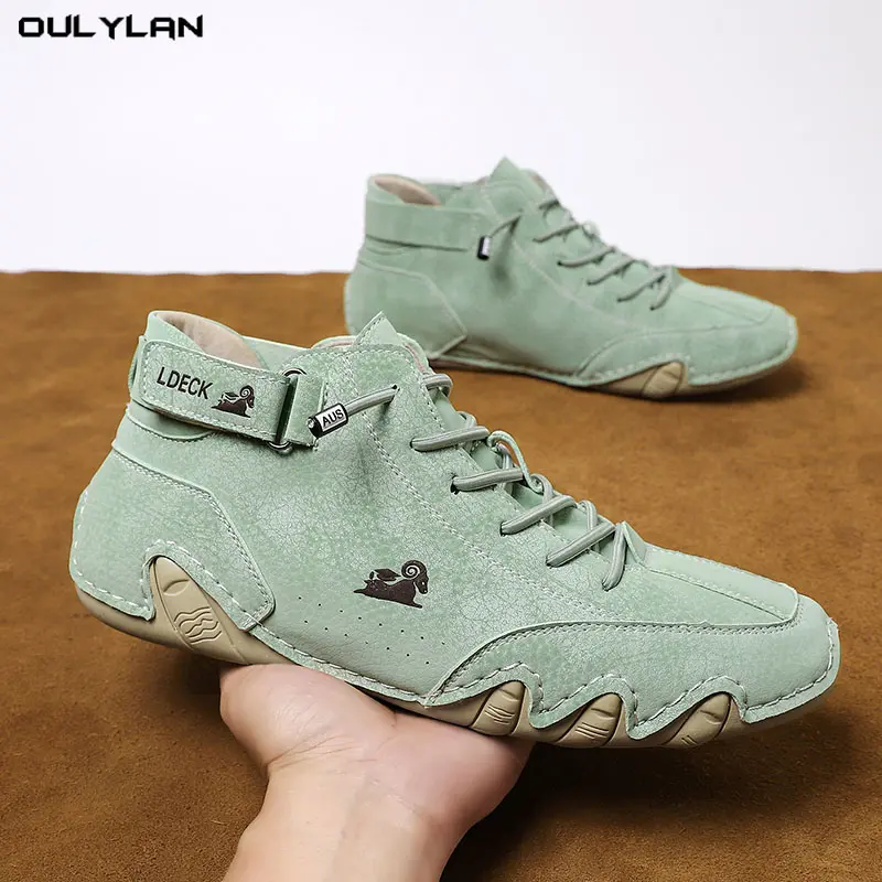 Oulylan Fashion Leather Sports Running Shoes Woman Men Martin Boots Luxury Sneakers Breathable Lace-up Walking Footwear