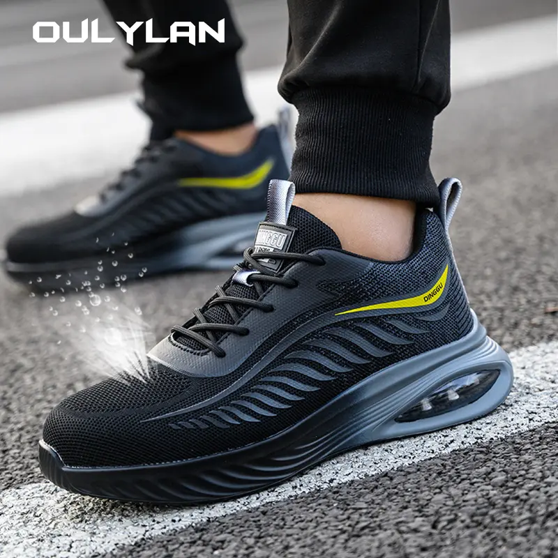 OULYLAN Mens Work Safety Shoes Summer Breathable Sneakers Men Lightweight Anti-smash Steel Toe Working Protective Shoes