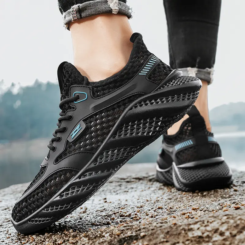 Fishing Wading Shoes Summer Thin Breathable Mesh Hollowed Shoes for Men's Lightweight Sneakers Outdoor Breathable Running Shoes