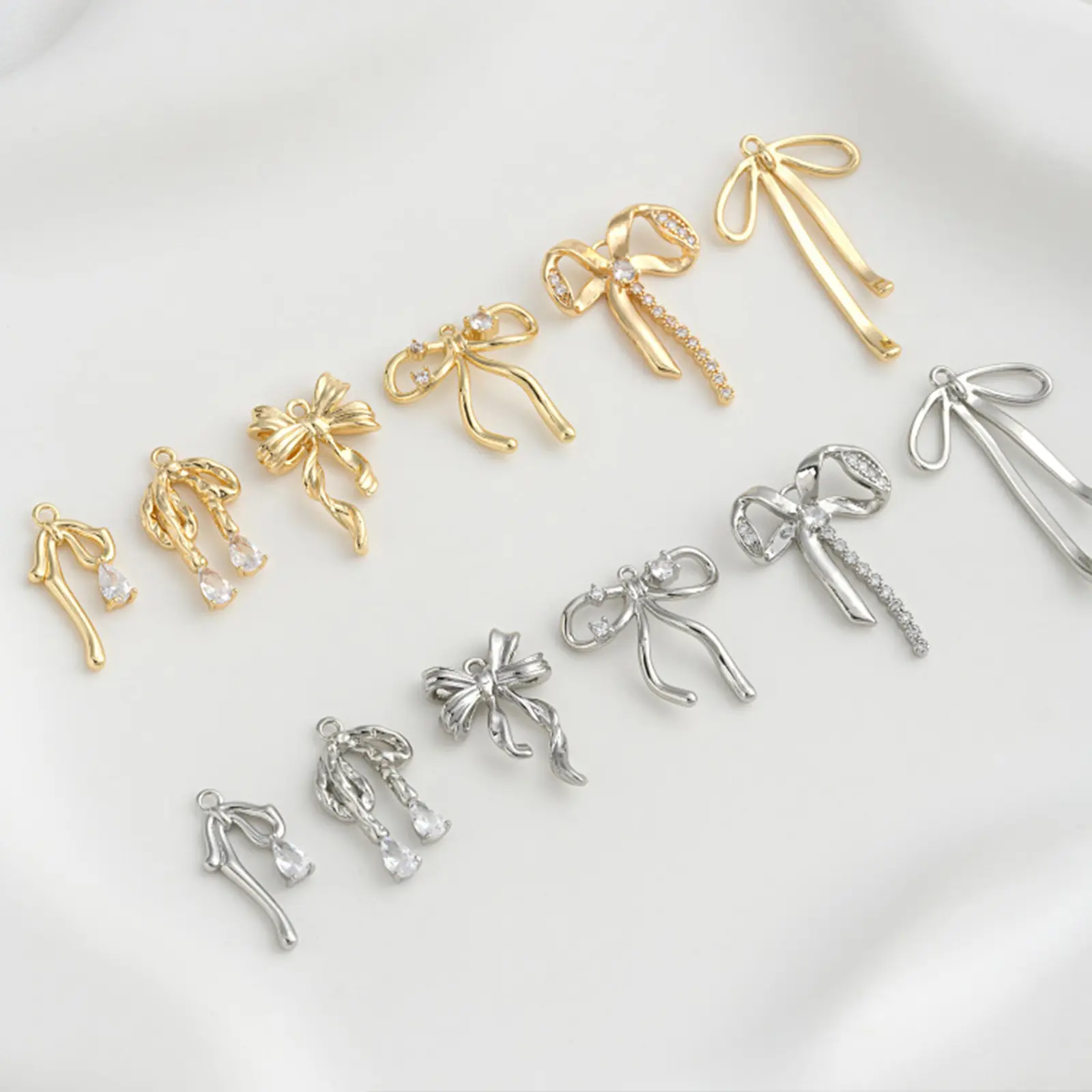 1 Piece Brass Charms Bowknot Hollow Clear Cubic Zirconia Golden Silver Color Metal Pendants DIY Earrings Necklace Jewelry Making