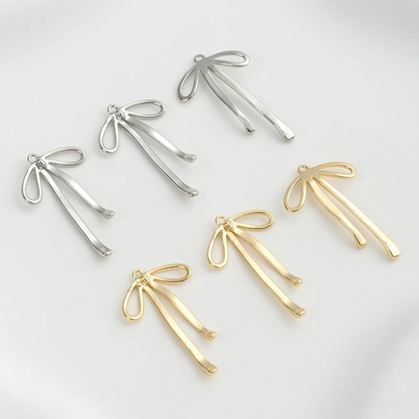 1 Piece Brass Charms Bowknot Hollow Clear Cubic Zirconia Golden Silver Color Metal Pendants DIY Earrings Necklace Jewelry Making