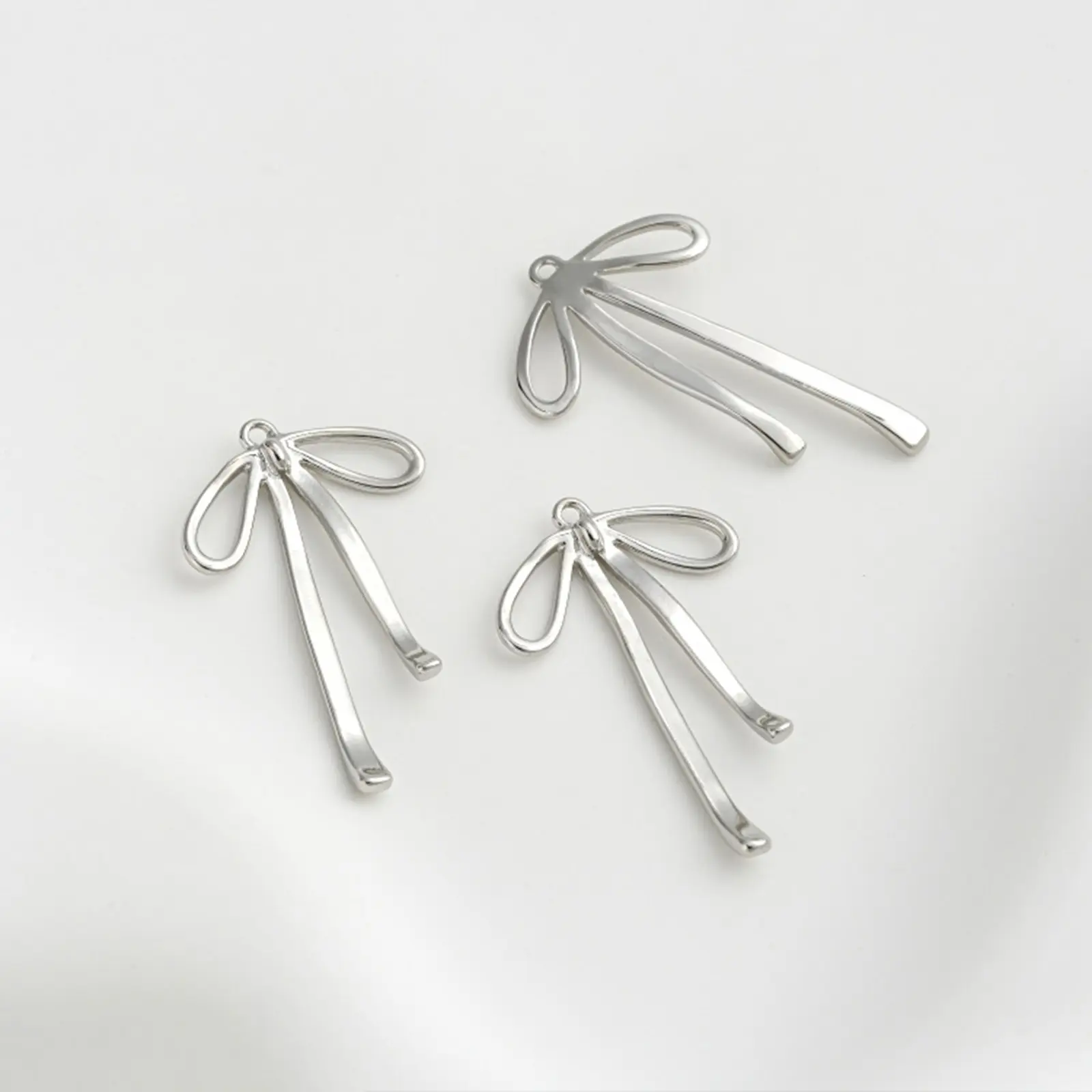 1 Piece Brass Charms Bowknot Hollow Clear Cubic Zirconia Golden Silver Color Metal Pendants DIY Earrings Necklace Jewelry Making