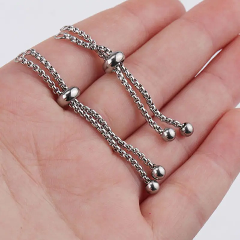 Stainless Steel Adjustable Rings Chains Connectors Accessories Findings For DIY Making Charms Jewelry 4.5cm-5cm Long,1 Piece