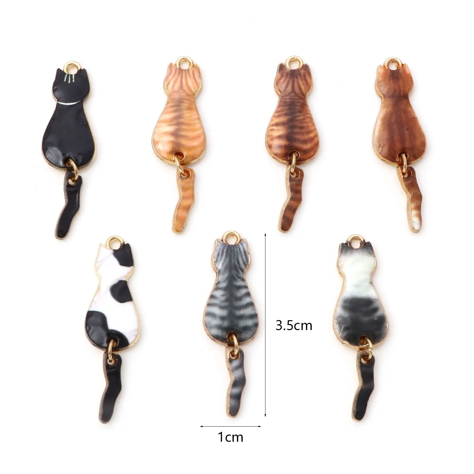 10PCs Cute Cat Enamel Gold Color Metal Charms Animal Pendants Multicolor DIY Making Necklace Earrings Jewelry Findings 3.5cmx1cm