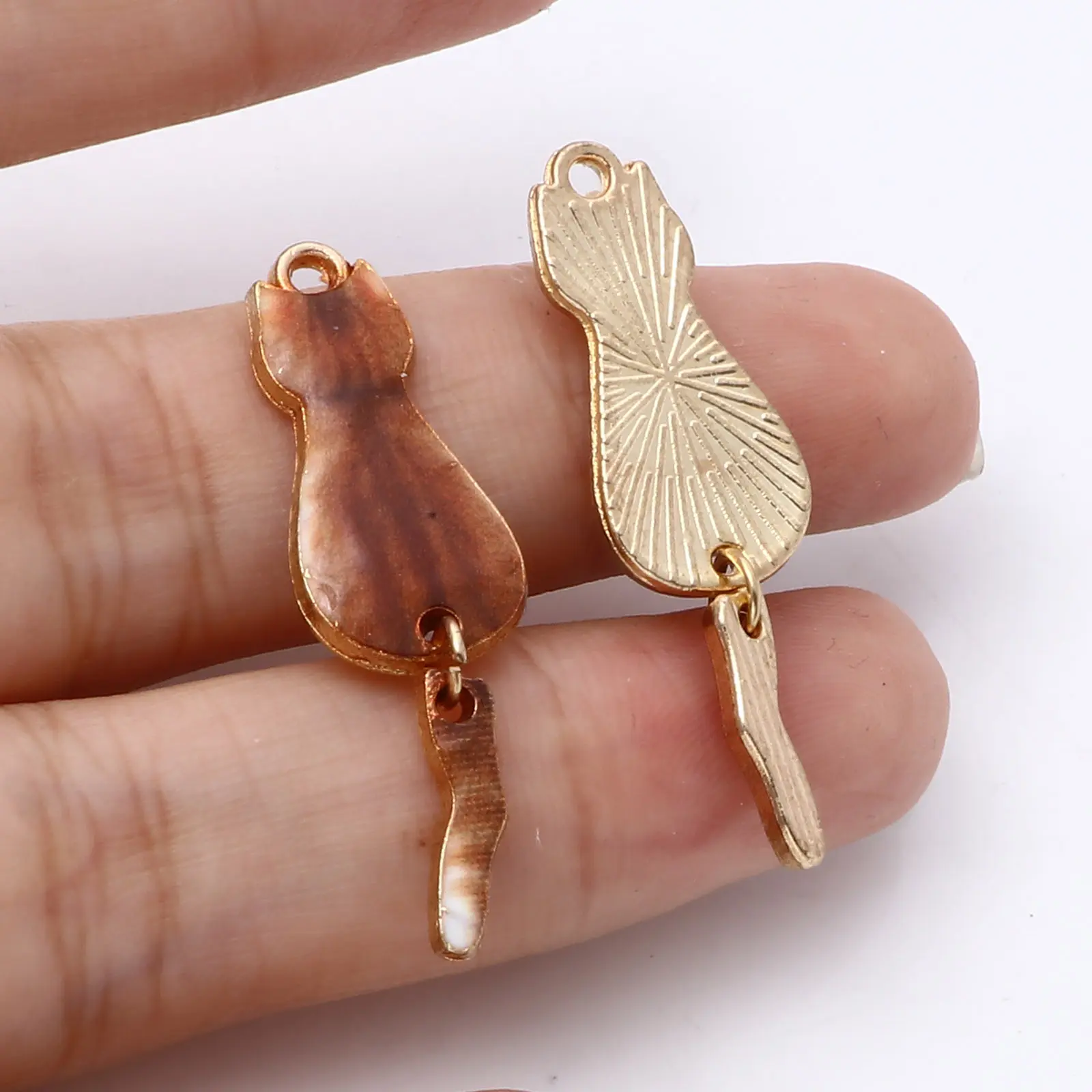 10PCs Cute Cat Enamel Gold Color Metal Charms Animal Pendants Multicolor DIY Making Necklace Earrings Jewelry Findings 3.5cmx1cm