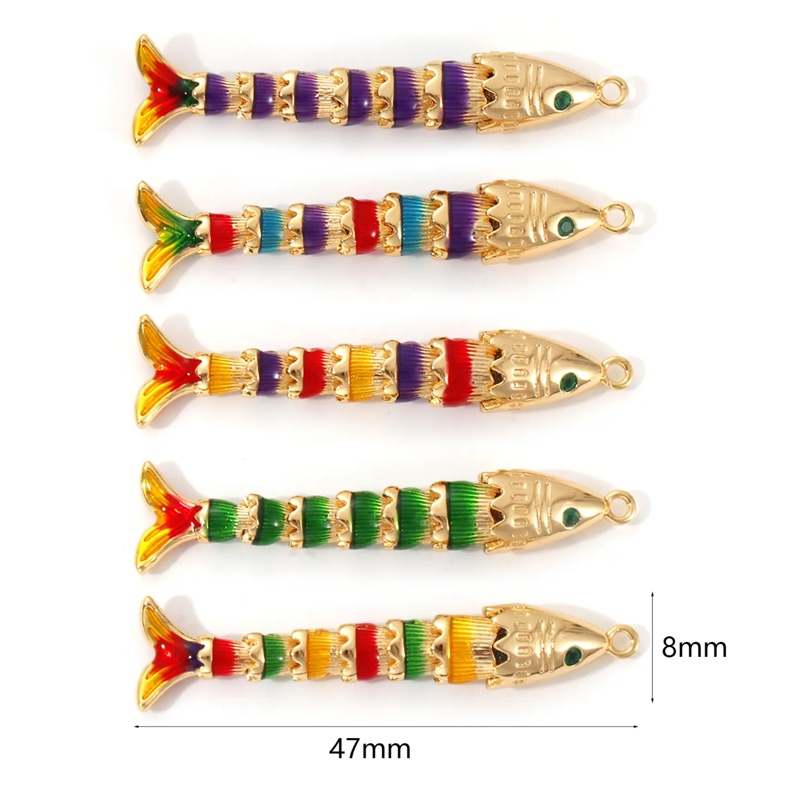 1 Piece 3D Brass Ocean Jewelry Pendants 18K Real Gold Plated Multicolor Enamel Fish Animal Movable Charm DIY Necklace 47mm x 8mm
