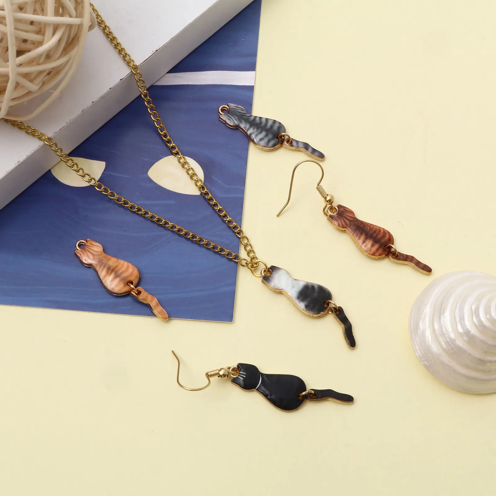10PCs Cute Cat Enamel Gold Color Metal Charms Animal Pendants Multicolor DIY Making Necklace Earrings Jewelry Findings 3.5cmx1cm