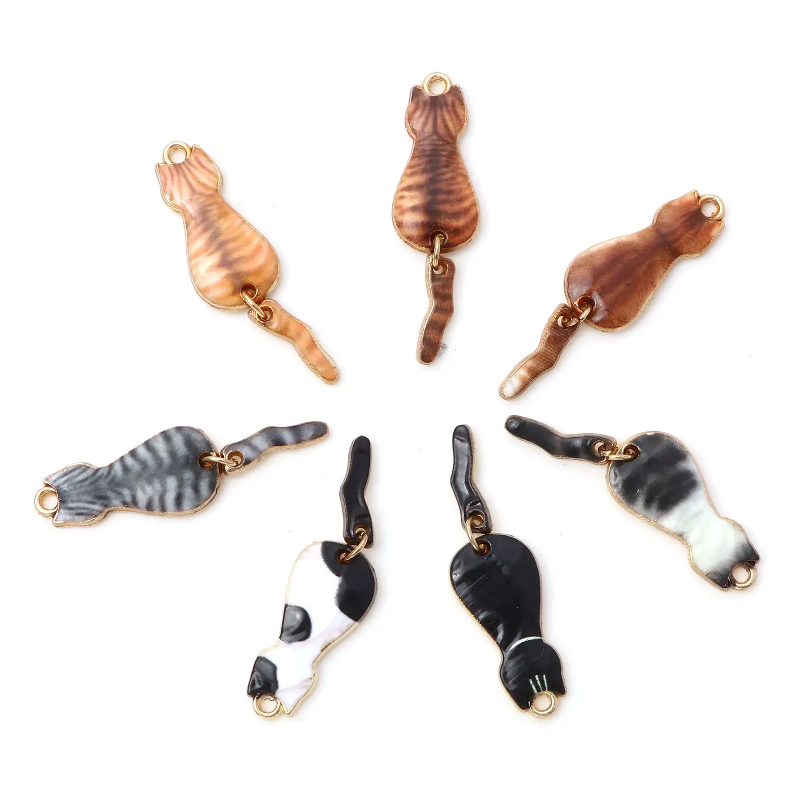 10PCs Cute Cat Enamel Gold Color Metal Charms Animal Pendants Multicolor DIY Making Necklace Earrings Jewelry Findings 3.5cmx1cm