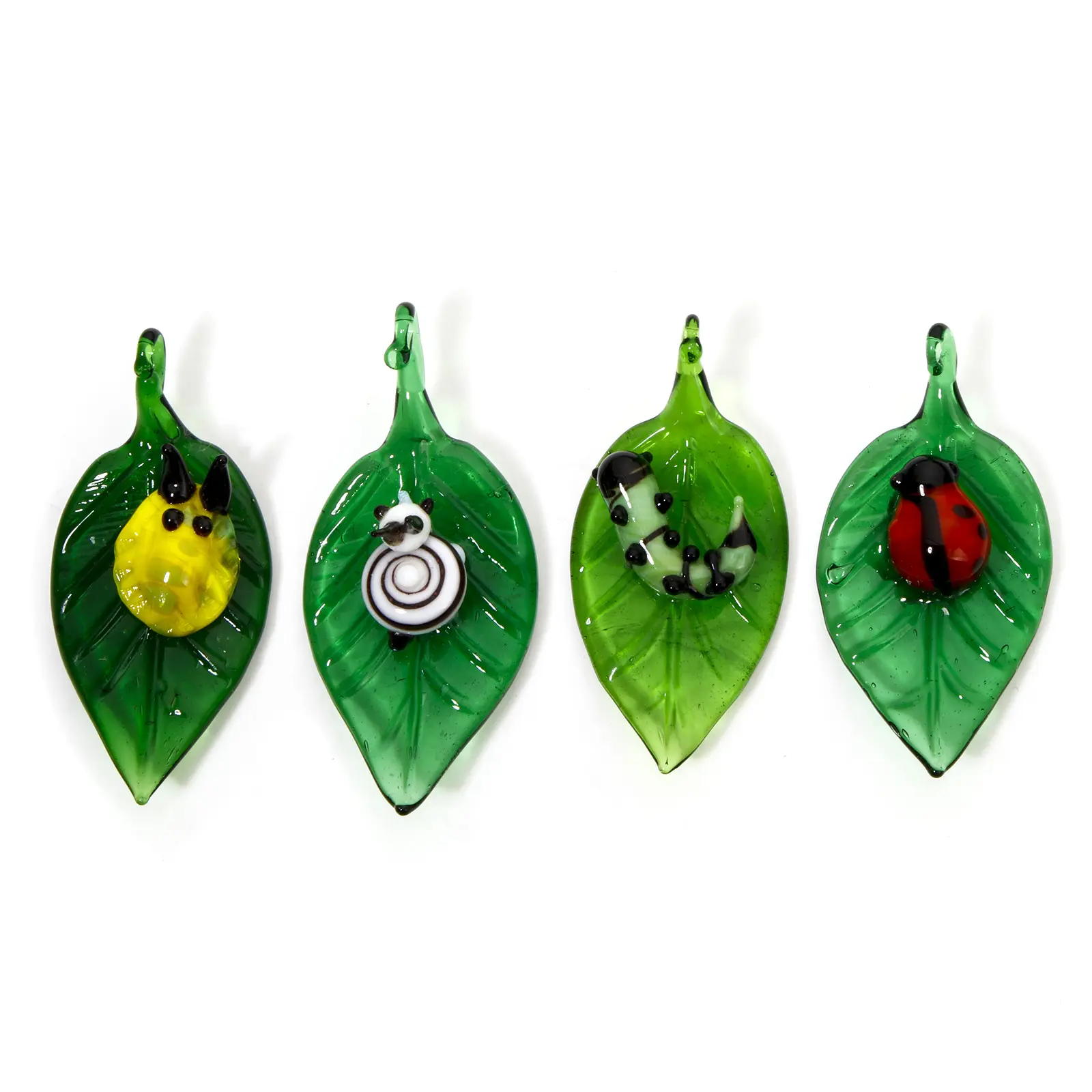 1 Piece 3D Lampwork Glass Insect Pendants Green Leaf Snail Insect DIY Making Necklace Earrings Aquarium Decor 5cm x 2.4cm
