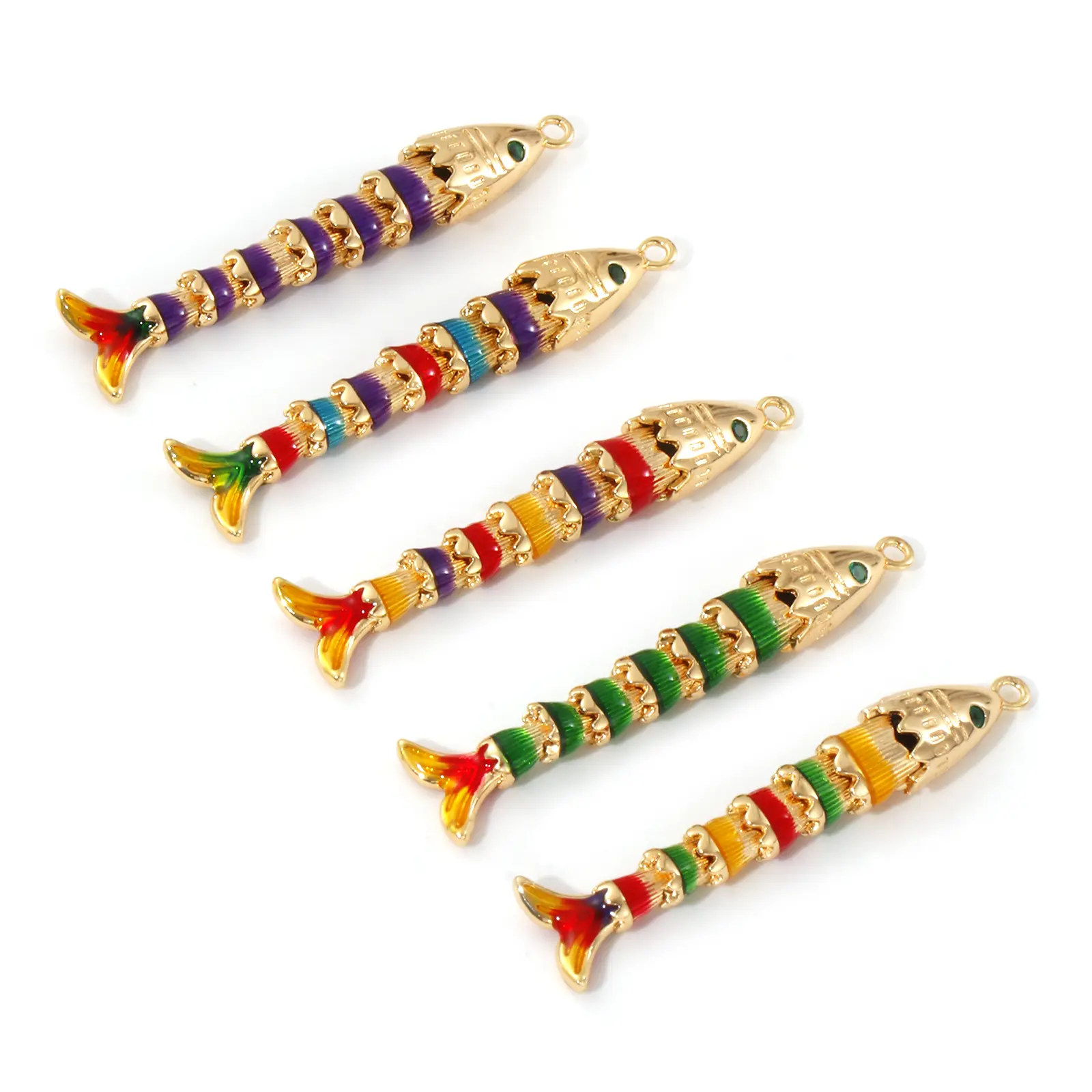 1 Piece 3D Brass Ocean Jewelry Pendants 18K Real Gold Plated Multicolor Enamel Fish Animal Movable Charm DIY Necklace 47mm x 8mm
