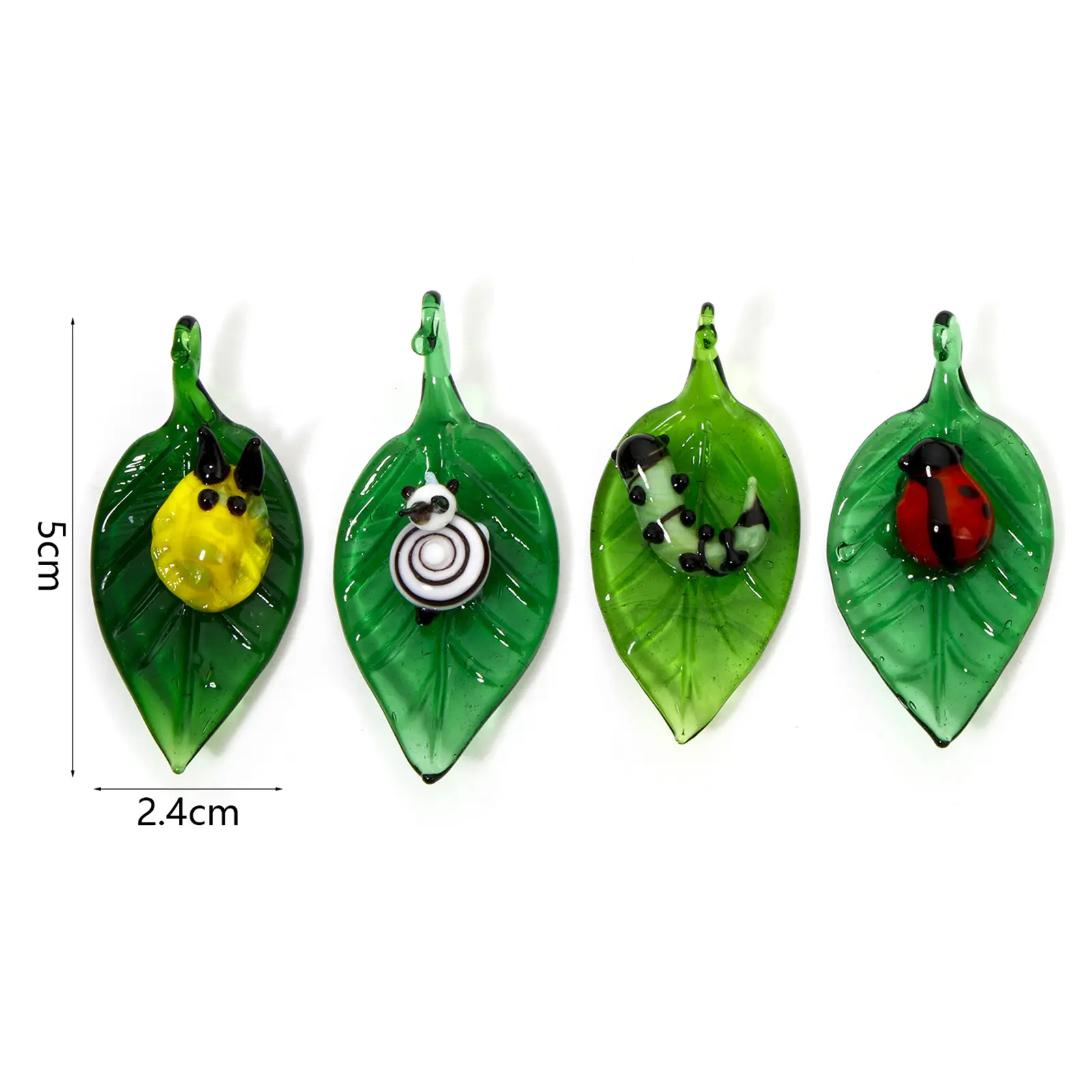1 Piece 3D Lampwork Glass Insect Pendants Green Leaf Snail Insect DIY Making Necklace Earrings Aquarium Decor 5cm x 2.4cm