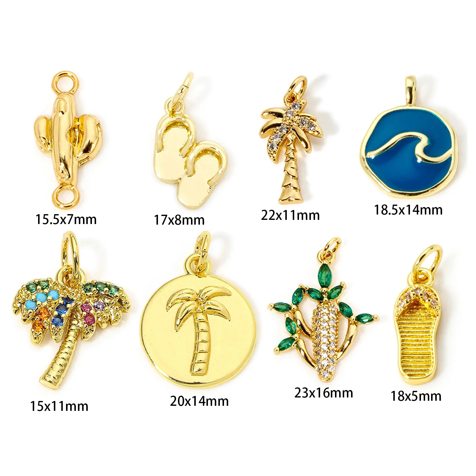 1 Piece Brass Ocean Charms 18K Real Gold Plated Cactus Coconut Palm Tree Slippers Pendants For Necklace DIY Jewelry Making