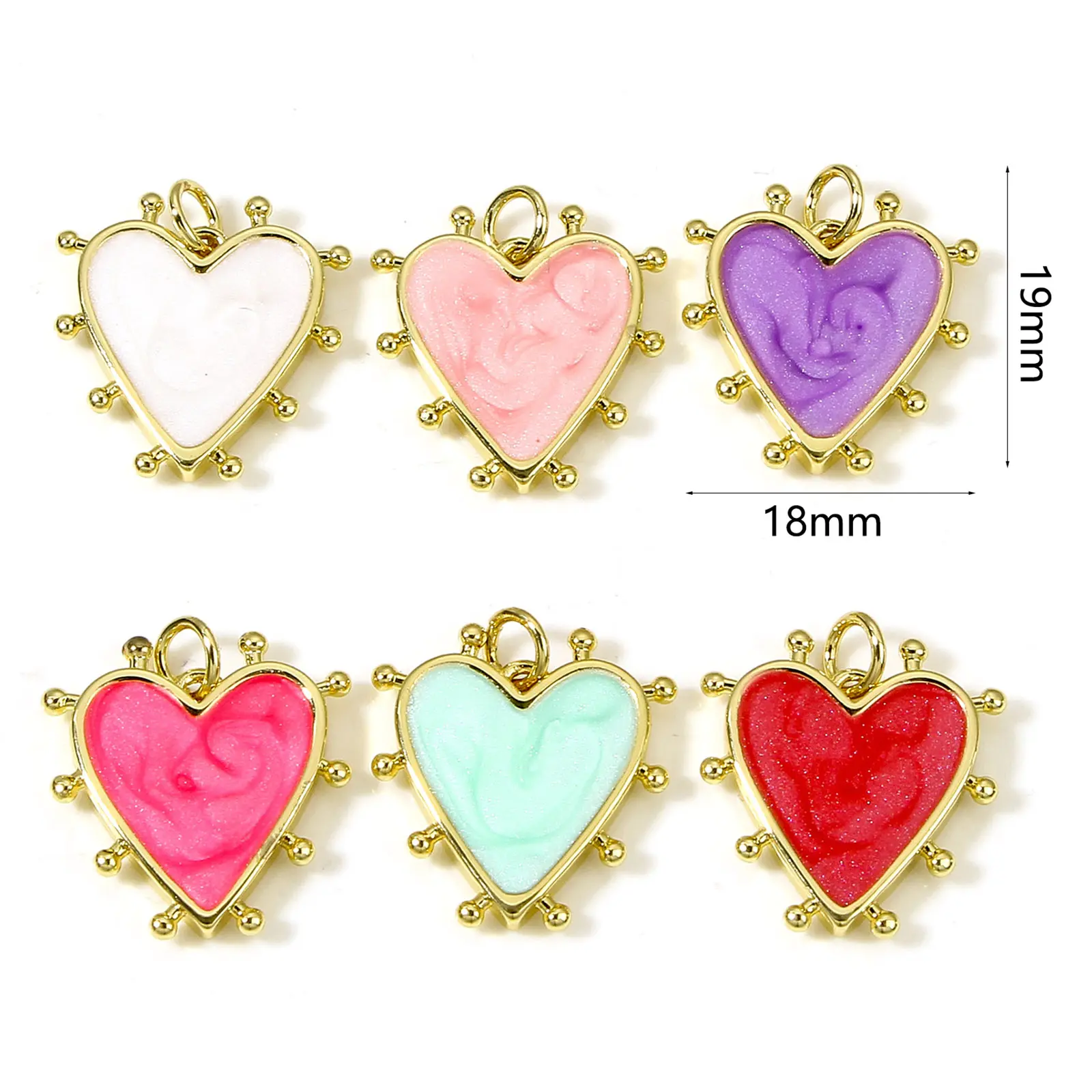 Copper Valentine's Day Charms Gold Color Multicolor Pearlized Heart Enamel Pendants For DIY Jewelry Making 19mm x 18mm, 1 Piece