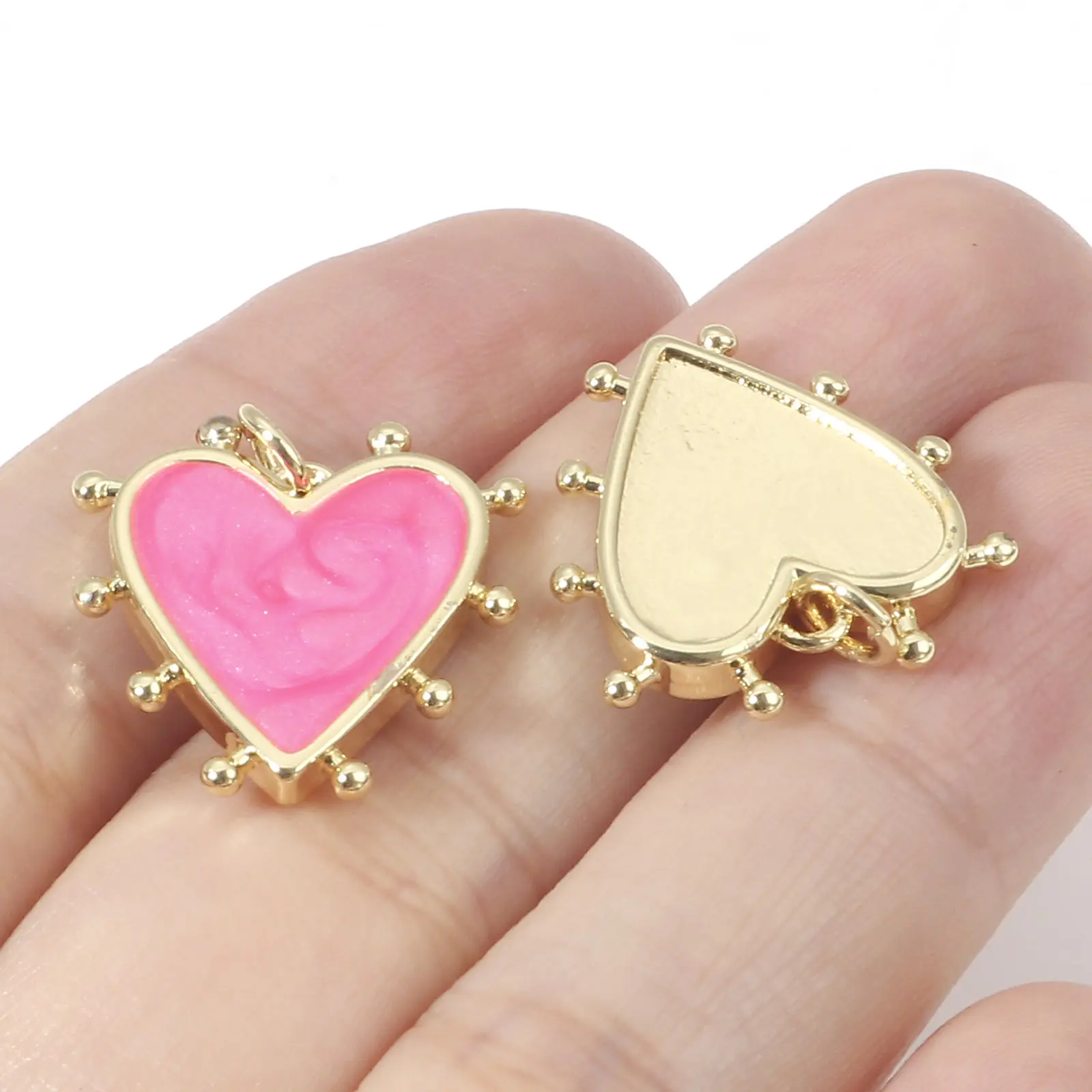 Copper Valentine's Day Charms Gold Color Multicolor Pearlized Heart Enamel Pendants For DIY Jewelry Making 19mm x 18mm, 1 Piece